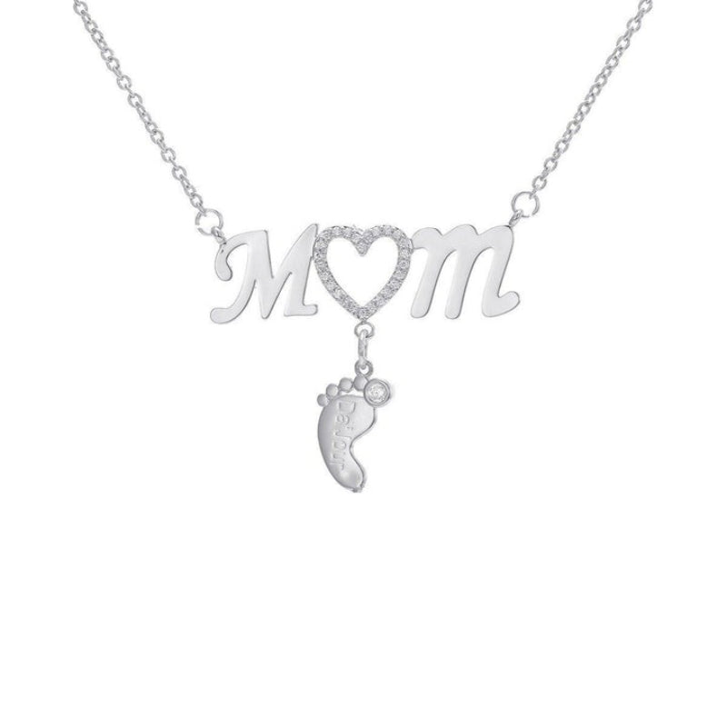 Personalized Inlay CZ Heart Mom Baby Feet Drop Pendant Necklace For Mother's Day Gift