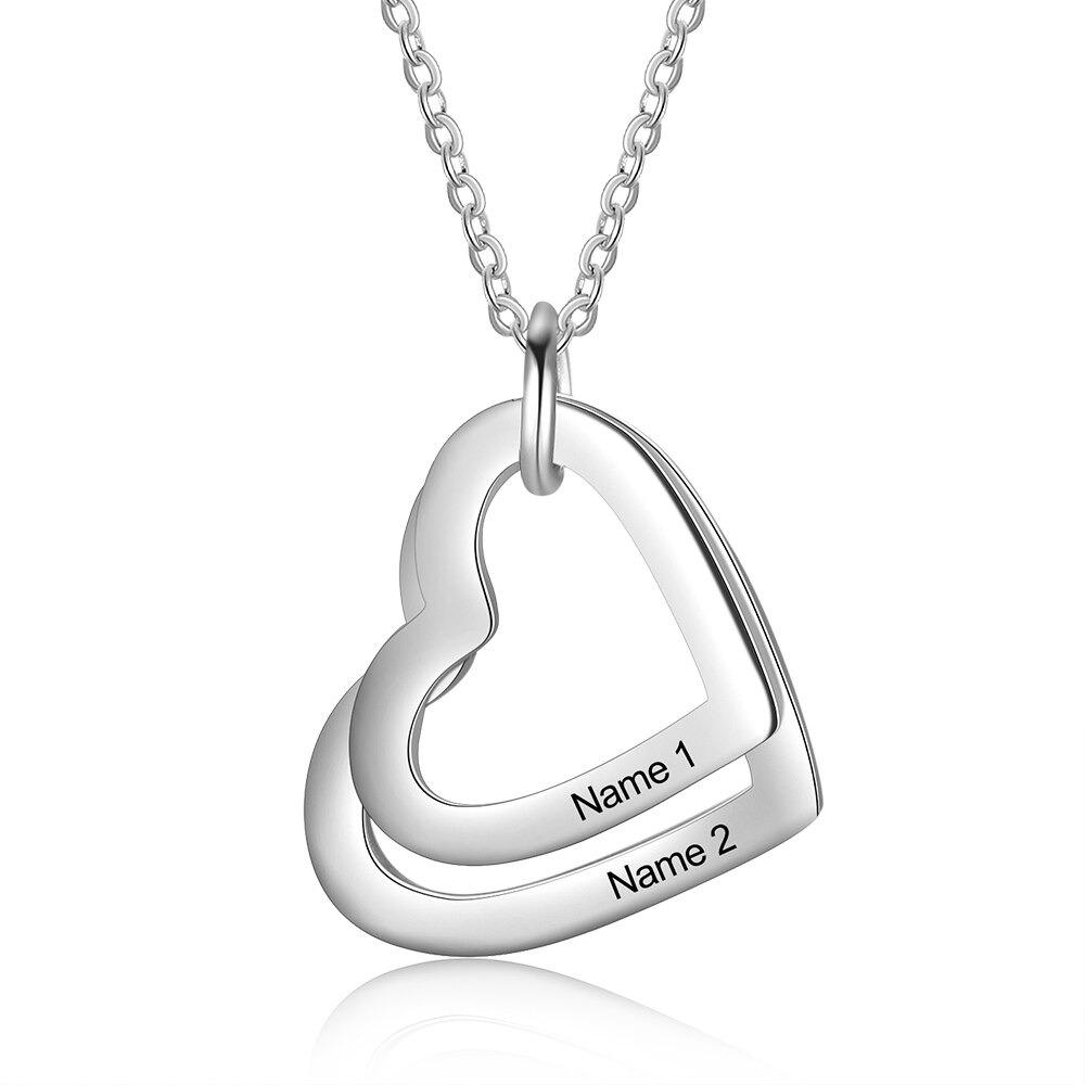 Hollow Heart Sterling Silver Necklace - 2 Custom Names