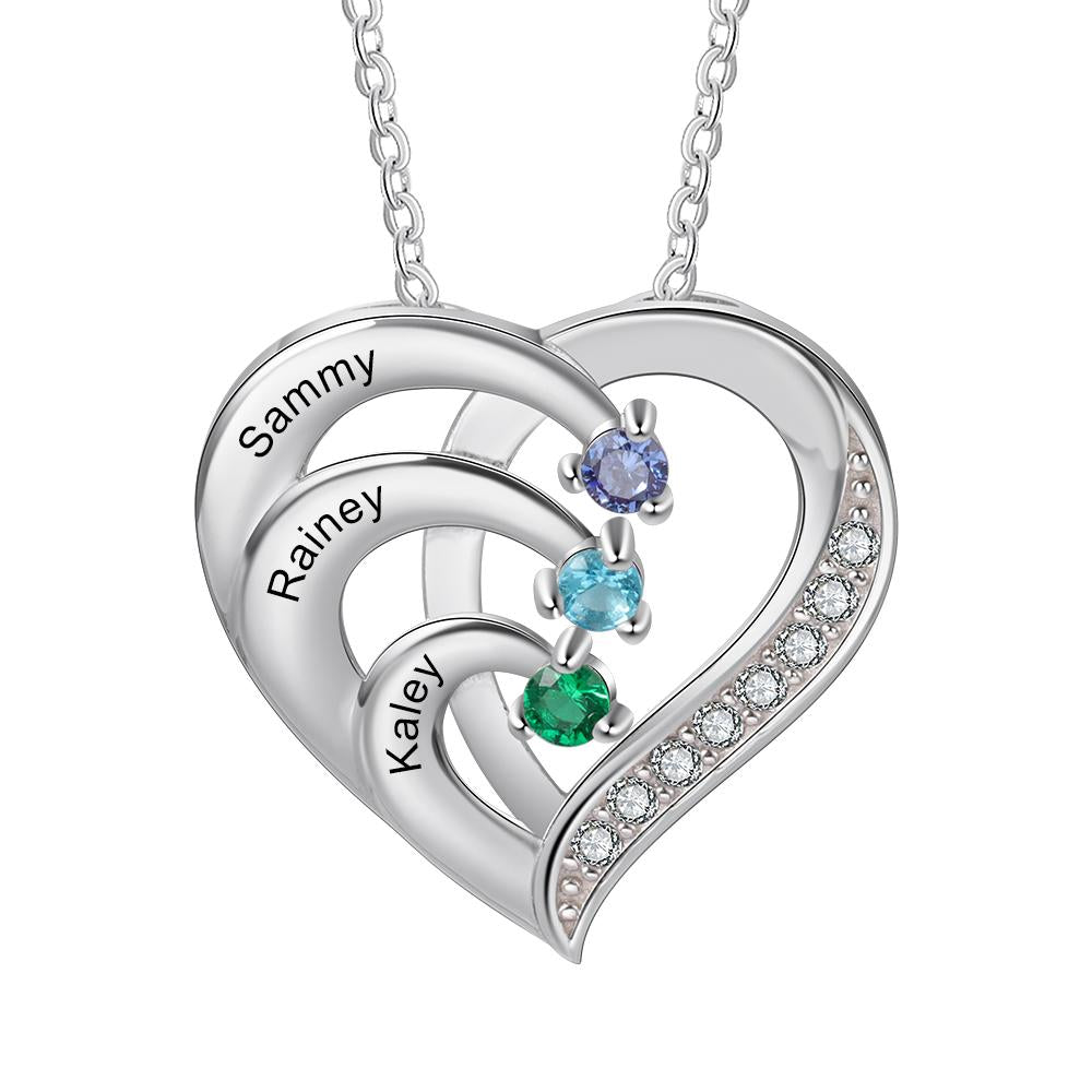 Into Love Sterling Silver Necklace - 3 Birthstone & Custom Names