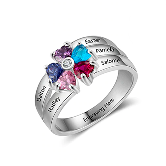 5 Sterling Silver Personalized Mothers Ring with Birthstones Custom Engraved Engagement Promise Silver Rings for Women