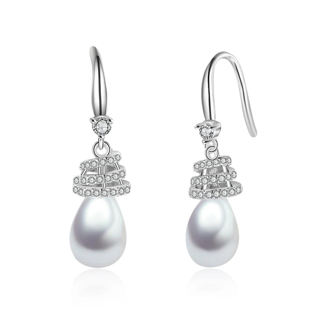 Wedding Fine Jewelry Women 925 Sterling Silver Pearl Dangle Earrings Cubic Zirconia Drop Earrings for Girls