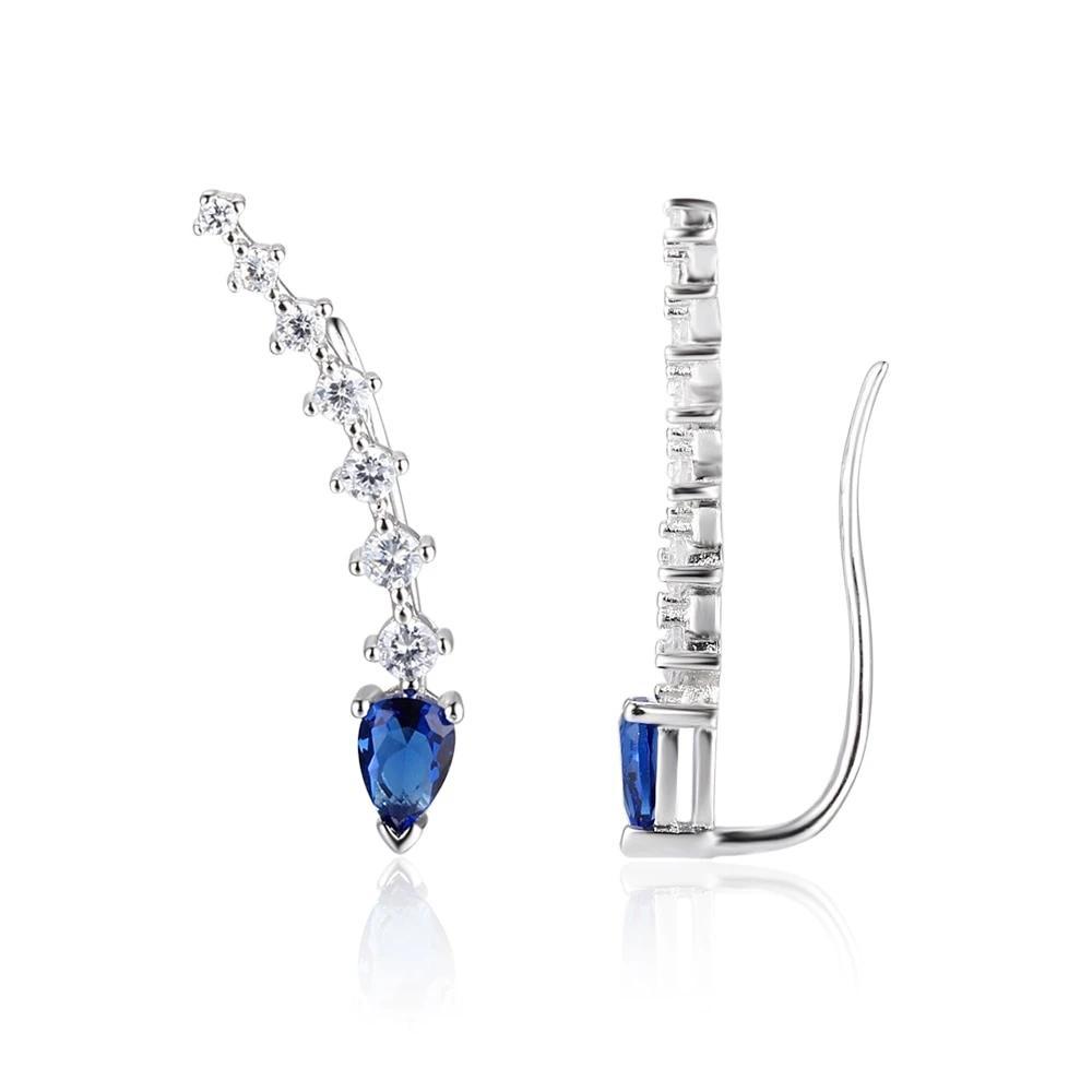 Water Drop Shape Blue Cubic Zirconia Clip Earrings For Women 925 Sterling Silver Party Jewelry Gift