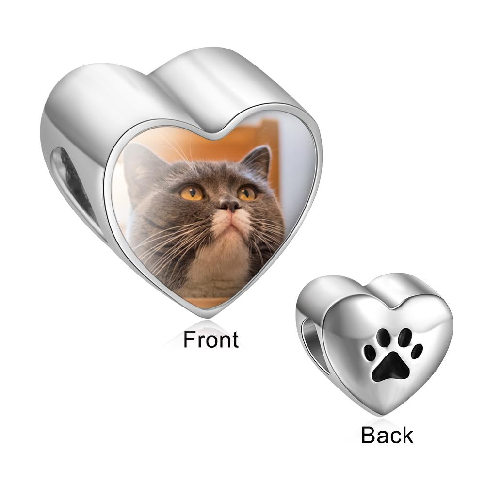 Personalized Charms Custom Photo Heart Beads for Women Dog Cat Pet Paw Beads for Jewelry Making
