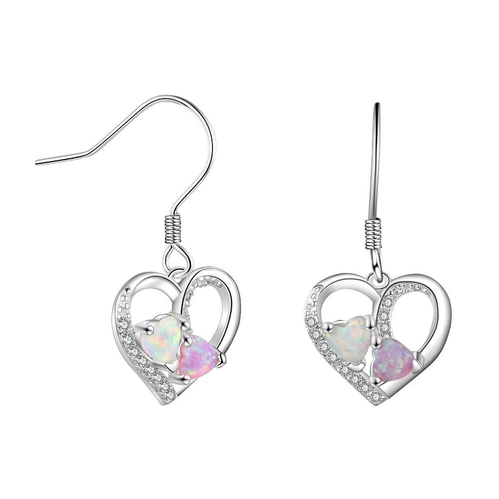 Heart Colorful Opal Stone Drop Earrings for Women 925 Sterling Silver Earring Fashion Jewelry Gift For Love
