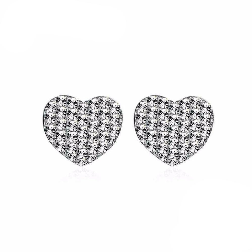 Solid 925 Sterling Silver Stud Earring Heart Love Design Cubic Zirconia Wedding Jewelry Earrings For Women