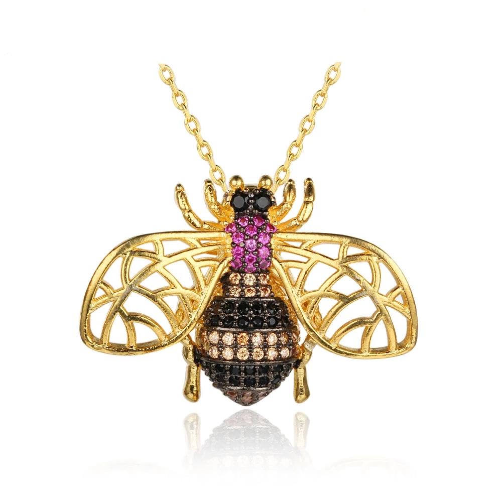Crystal Vintage Bee Insect Necklace&Pendants For Women Pins Fashion Dress Coat Accessories Cute Jewelry