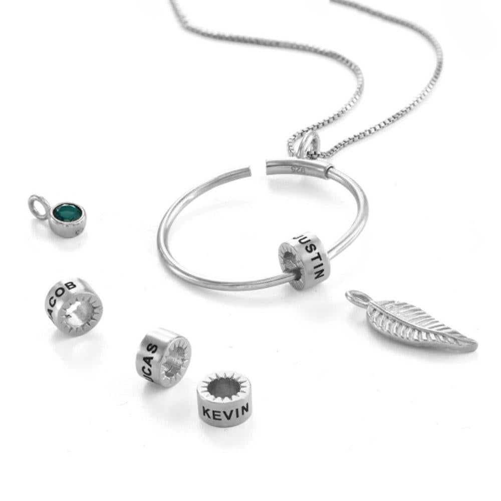 Custom Circle Pendant Necklace - 5 Custom Names & Birthstones