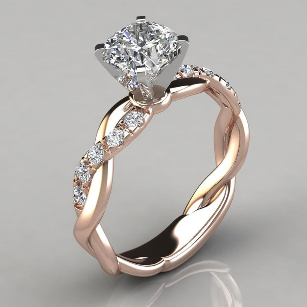 Twist Band Solitaire Ring With Pave Accents