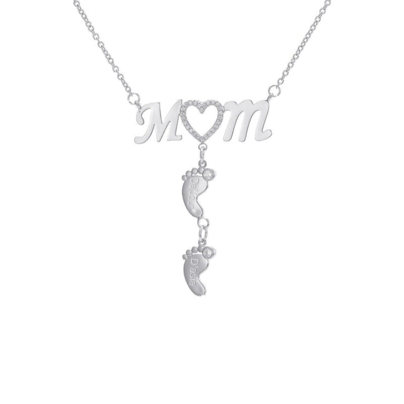 Personalized Inlay CZ Heart Mom Baby Feet Drop Pendant Necklace For Mother's Day Gift