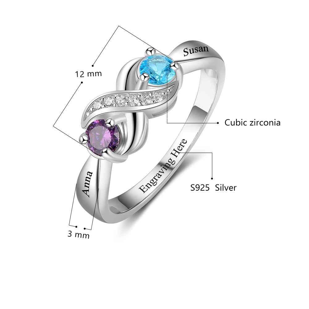 Infinity Lover 925 Sterling Silver Ring - 2 Custom Name & Birthstone