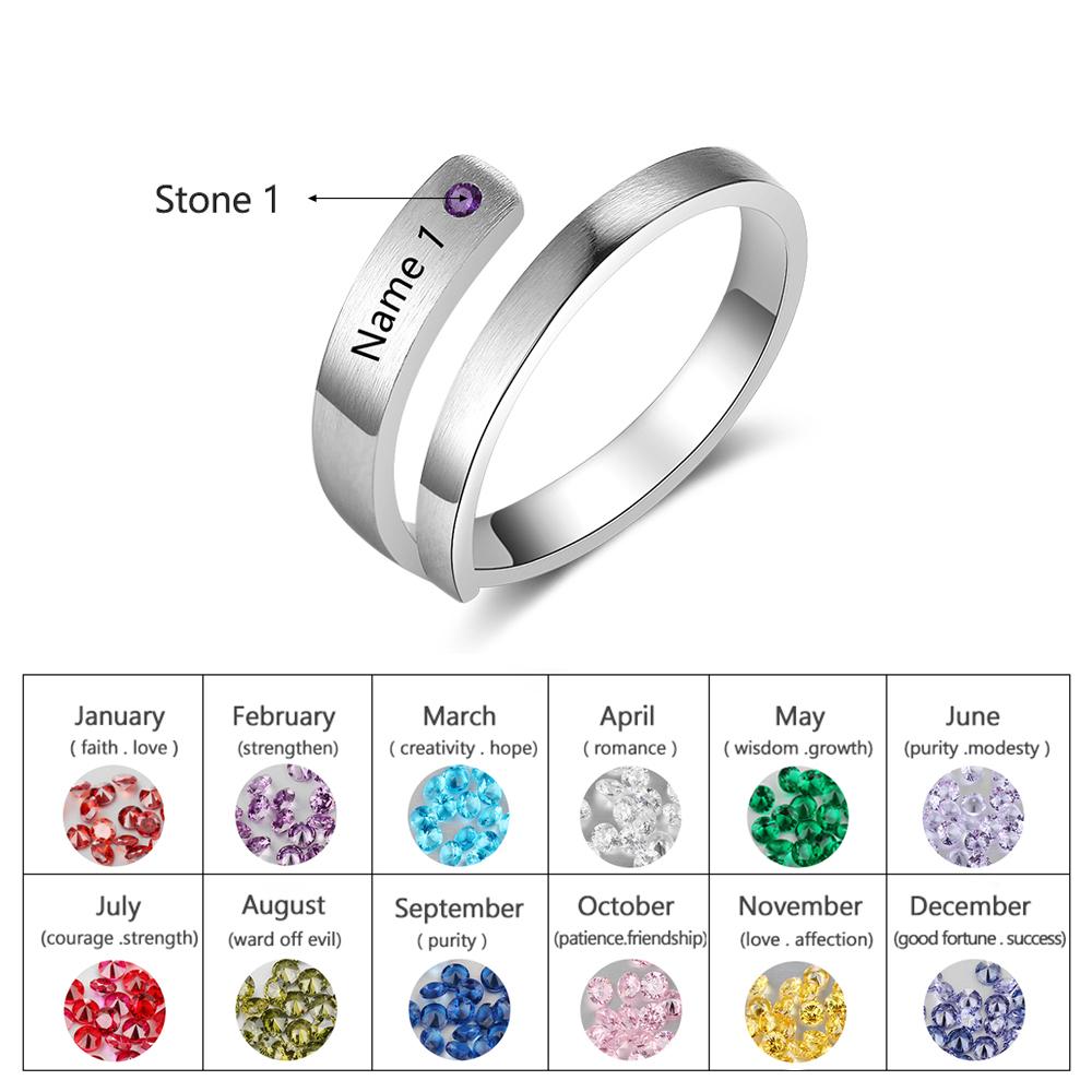 Personalized Silver Ring - One Custom Name - One Custom Birthstone - Customized Gifts