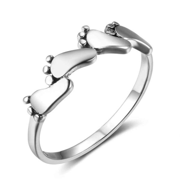 Women’s 925 Sterling Silver Ring, Baby Feet Design, Trendy Jewelry for Women