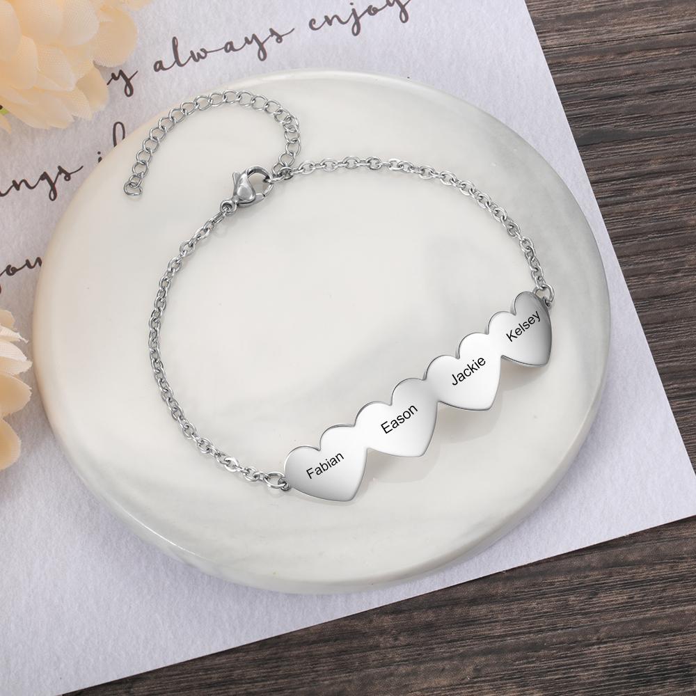 Chain Of Love - 4 Custom Name Sterling Silver Chain Bracelet