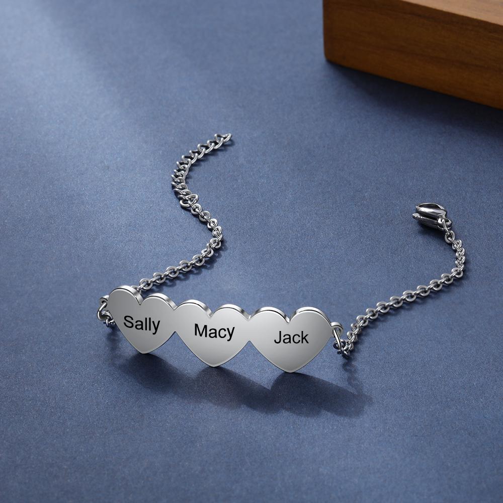 Chain Of Love - 3 Custom Name Sterling Silver Chain Bracelet
