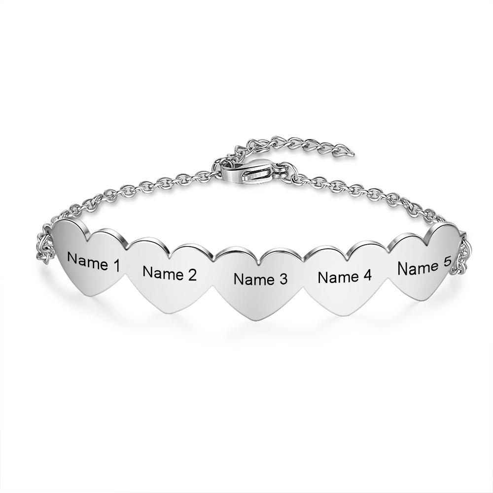 Chain Of Love - 5 Custom Name Sterling Silver Chain Bracelet