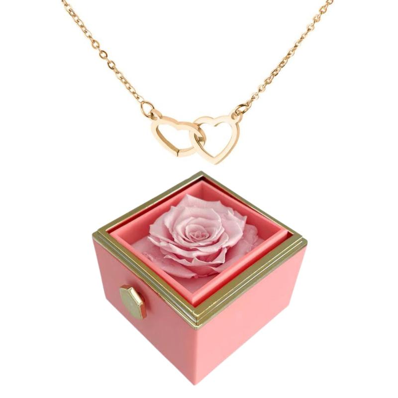 Necklace With Engraved Design And Eternal Rose Box