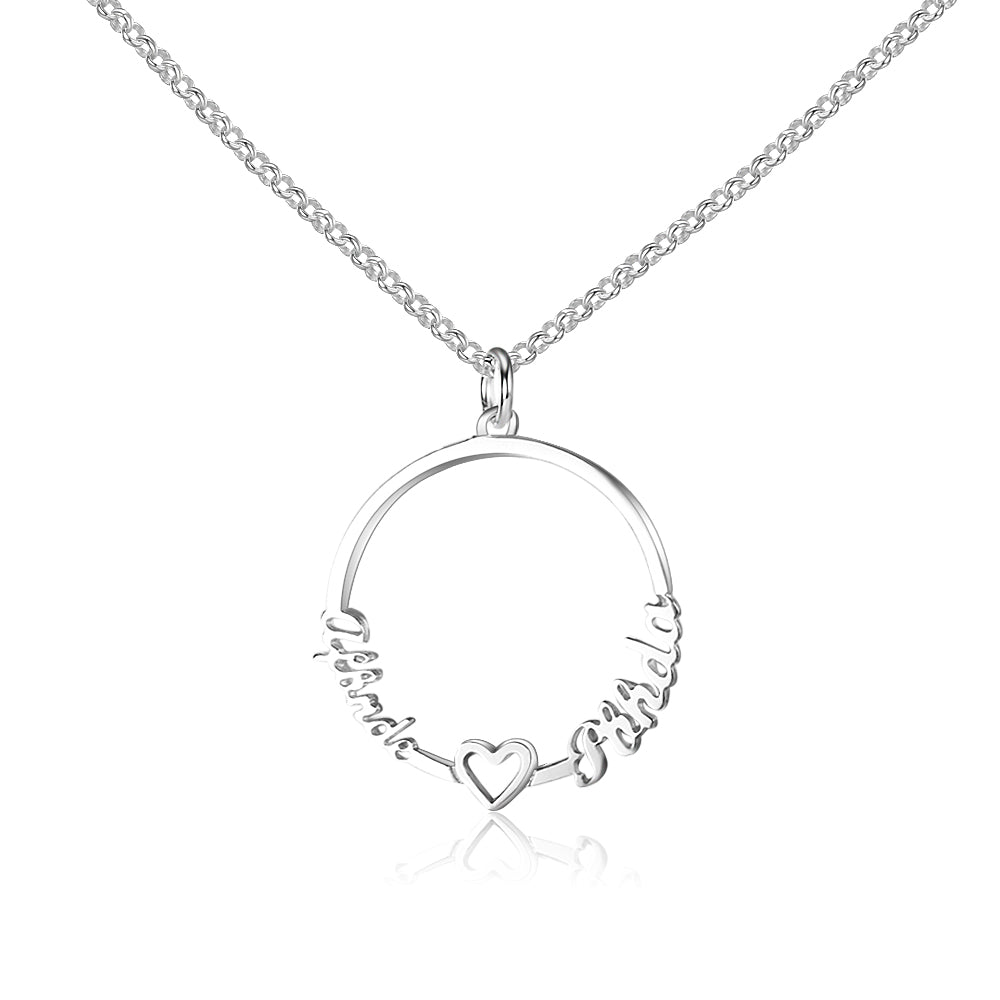 Personalized Custom 2 Names Necklace for Women 925 Sterling Silver Circle Necklace with Heart Fine Jewelry