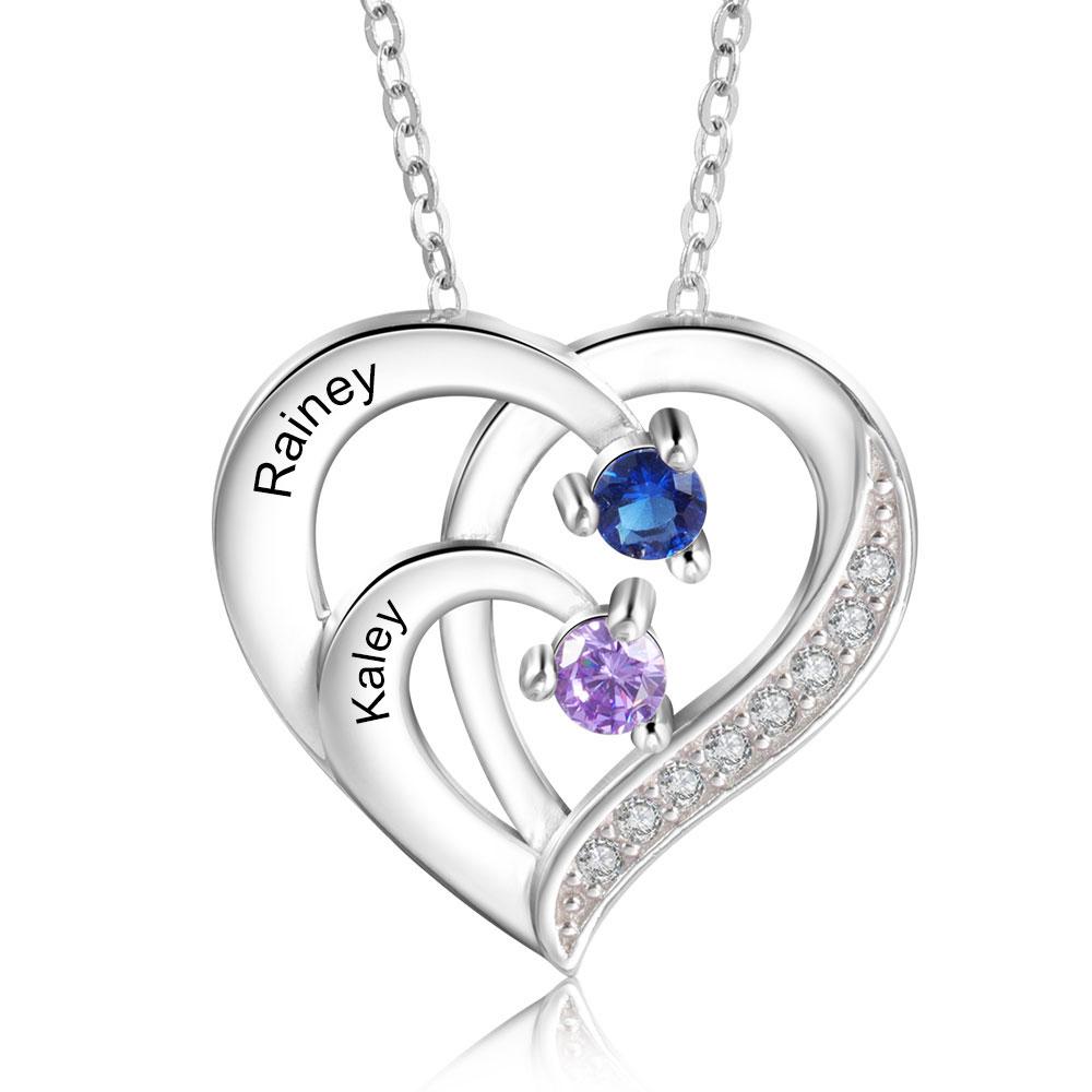 Into Love Sterling Silver Necklace - 2 Birthstone & Custom Names