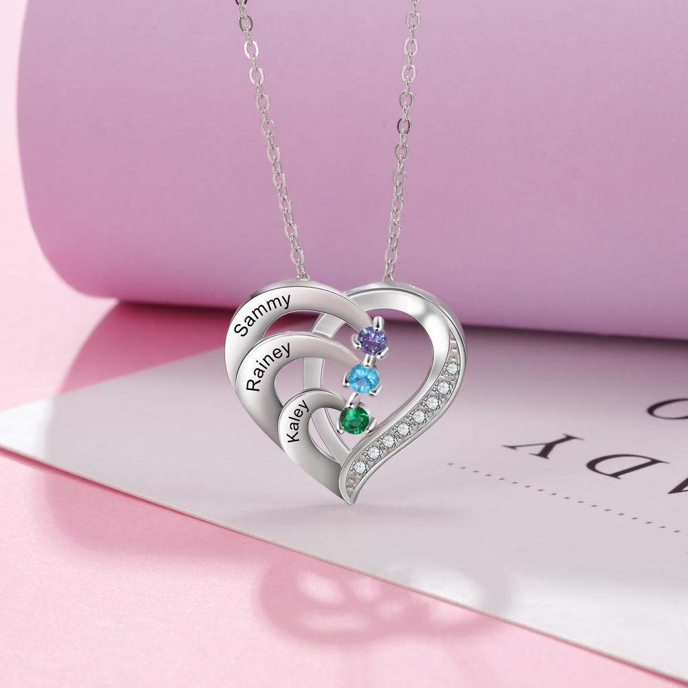 Into Love Sterling Silver Necklace - 3 Birthstone & Custom Names