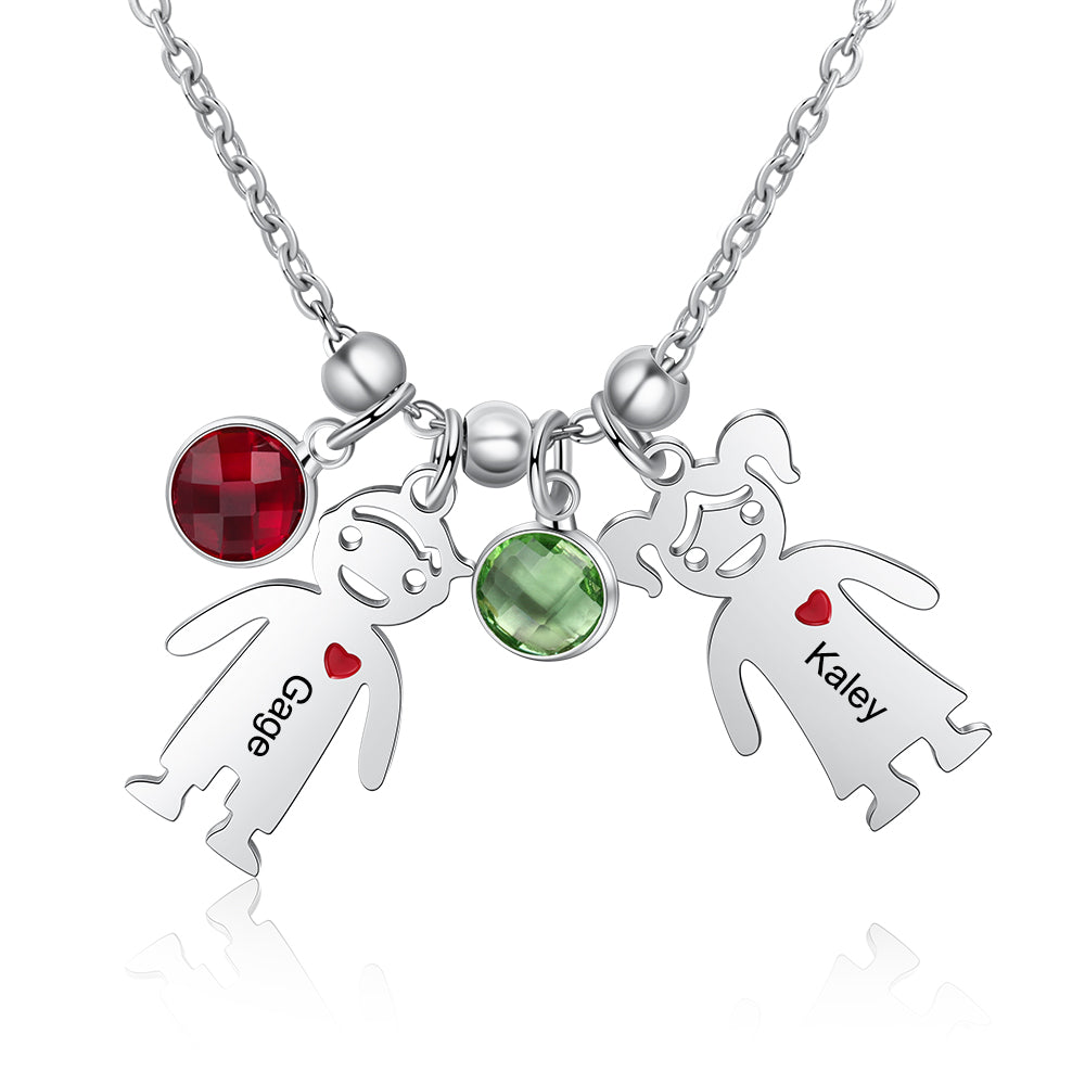 My Children Engraved Stainless Steel Necklace - 2 Custom Name & Birthstones