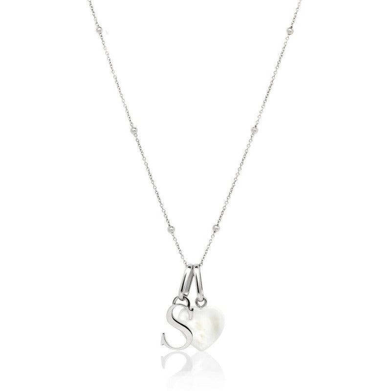 Silver Tone Chain Necklace With Initial Charm And Birthstone Pendant