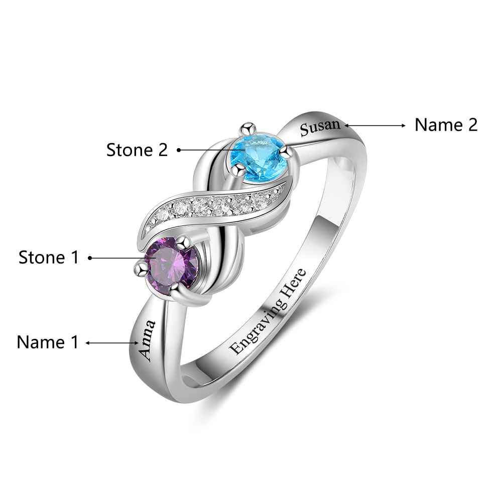 Infinity Lover 925 Sterling Silver Ring - 2 Custom Name & Birthstone