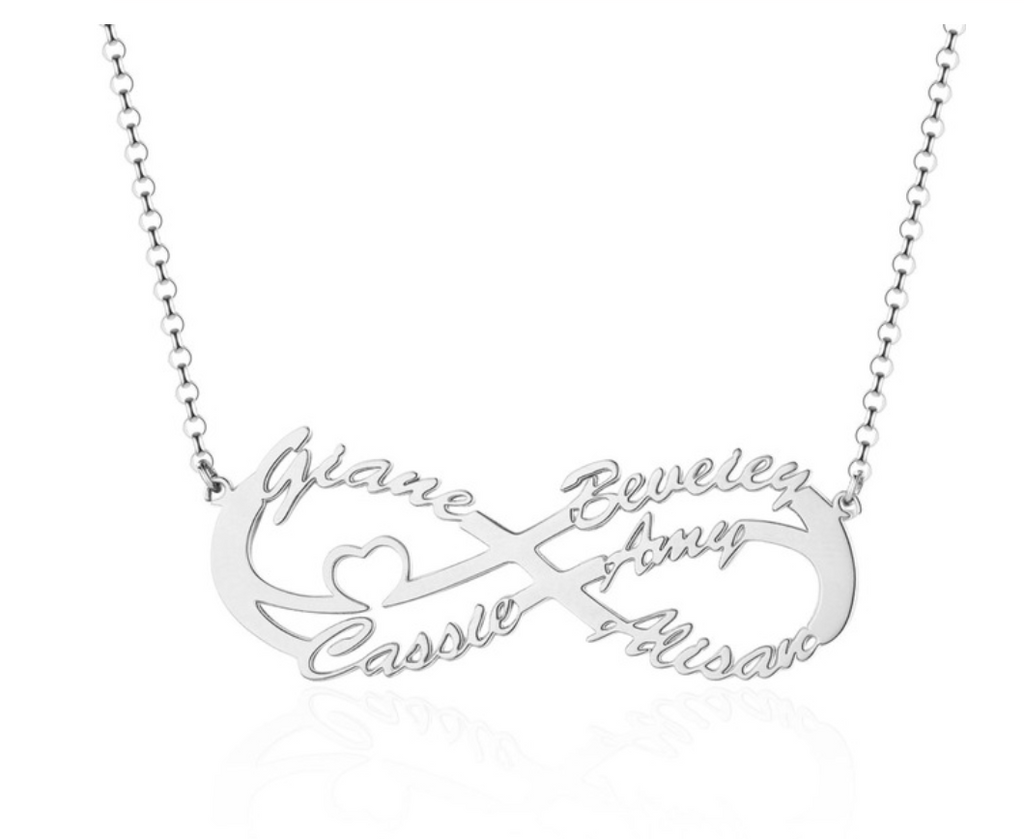 Personalized Sterling Silver Infinity Symbol 5 Custom Name Pendant Necklace, Gift for Family Members & Friends
