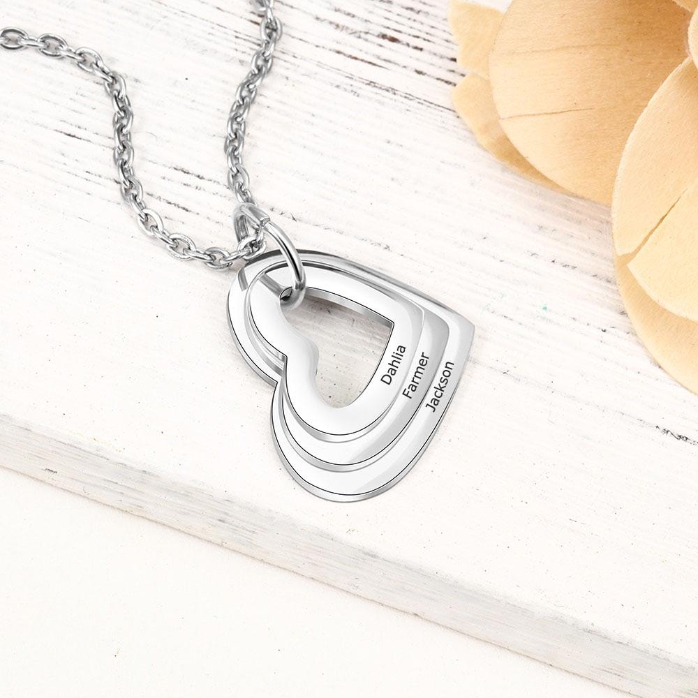 Hollow Heart Sterling Silver Necklace - 3 Custom Names