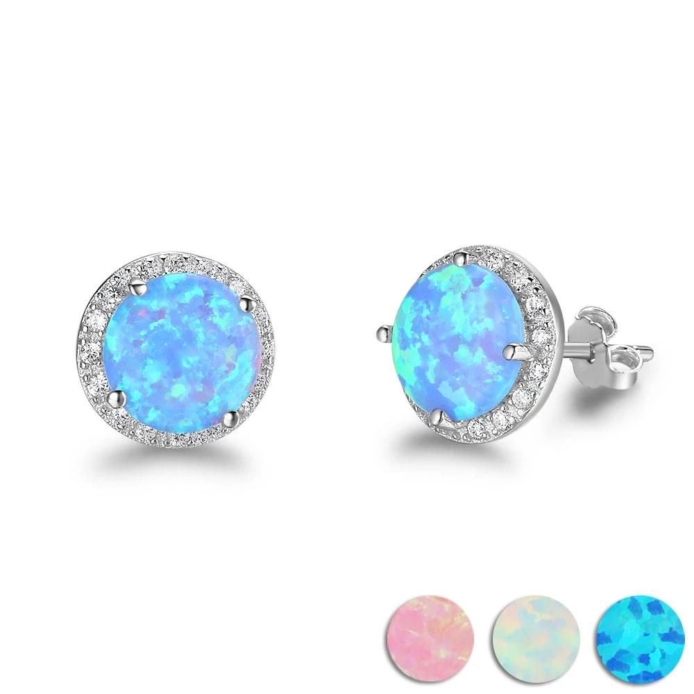925 Sterling Silver Fashion Earrings for Women – 10mm Blue Opal Stone – Ocean Style Stud Earrings – Trendy Jewelry Gift for Her