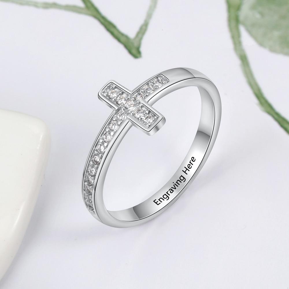 Diamond Cross - Personalized Sterling Silver Ring