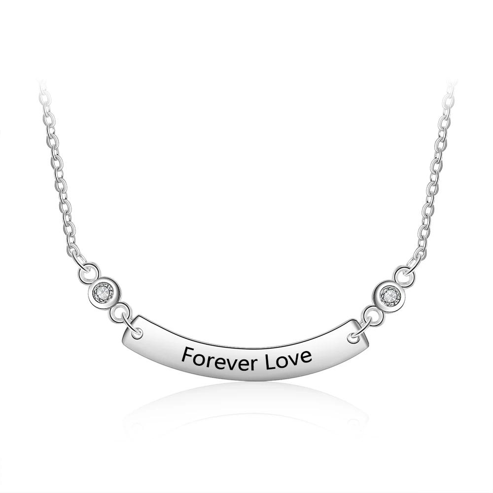 Personalized Stainless Steel Necklace with Customized Engrave Curved Name Bar Pendant, Trendy Gift for Girls