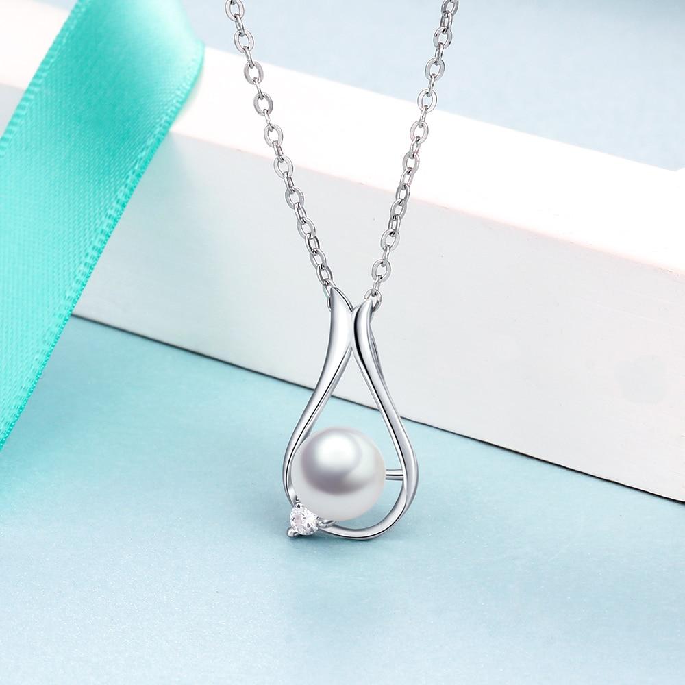 Women’s 925 Sterling Silver Necklace & Water Drop Shape Pendant with Pearl, Classic Fine Jewelry for Ladies