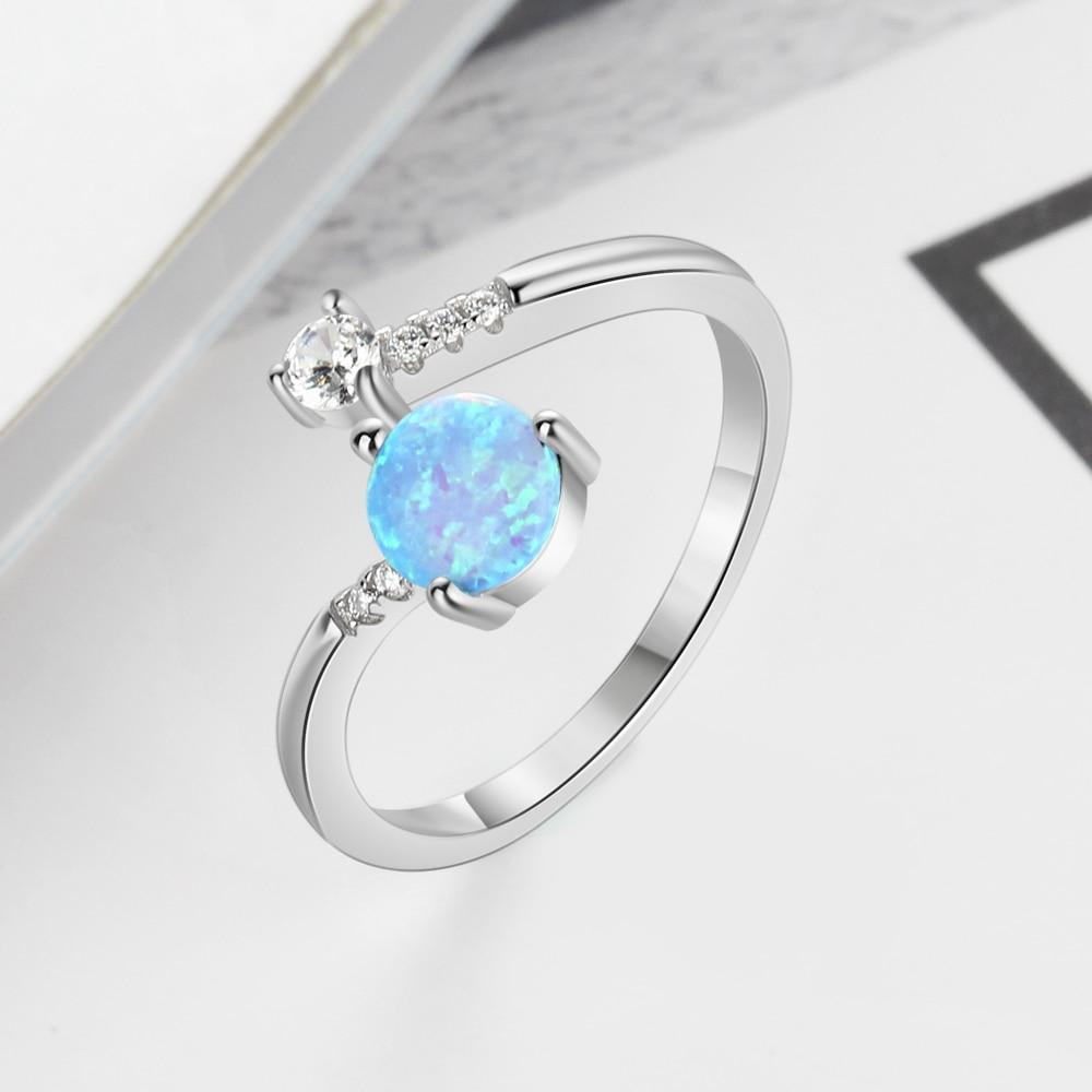 Elegant Sterling Silver Wrap Adjustable Ring Blue Pink White Opal Rings for Women Female Wedding