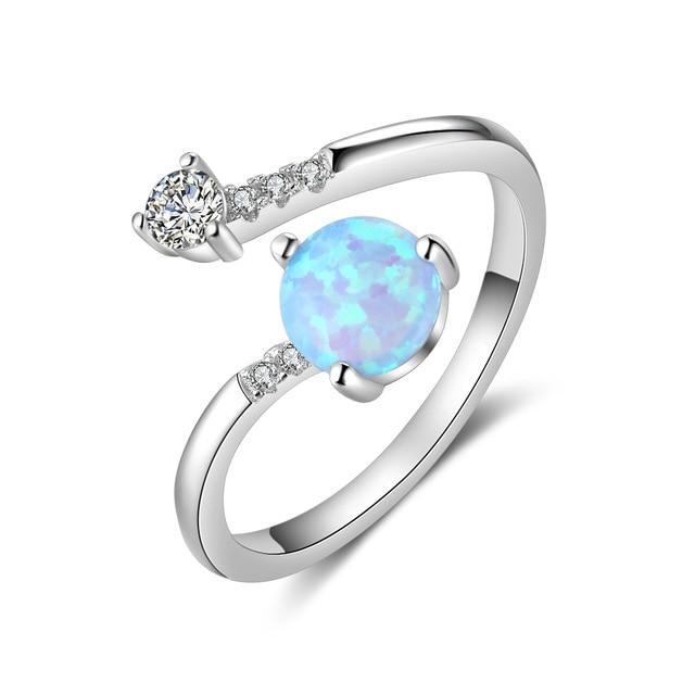 Elegant Sterling Silver Wrap Adjustable Ring Blue Pink White Opal Rings for Women Female Wedding