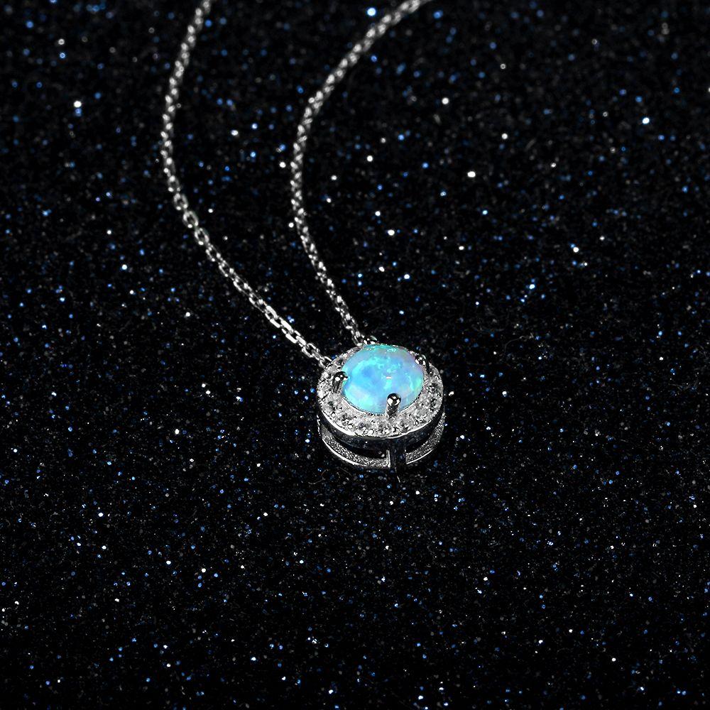 Genuine Sterling Silver Jewelry Necklace for Women with Elegant Round Opal Pendant