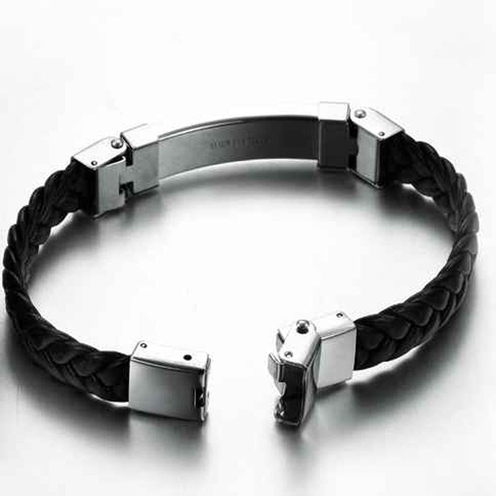 Wholesale Stainless Steel Men Jewelry Rope Bracelet Genuine PU Leather Specail Button For Men Bracelet