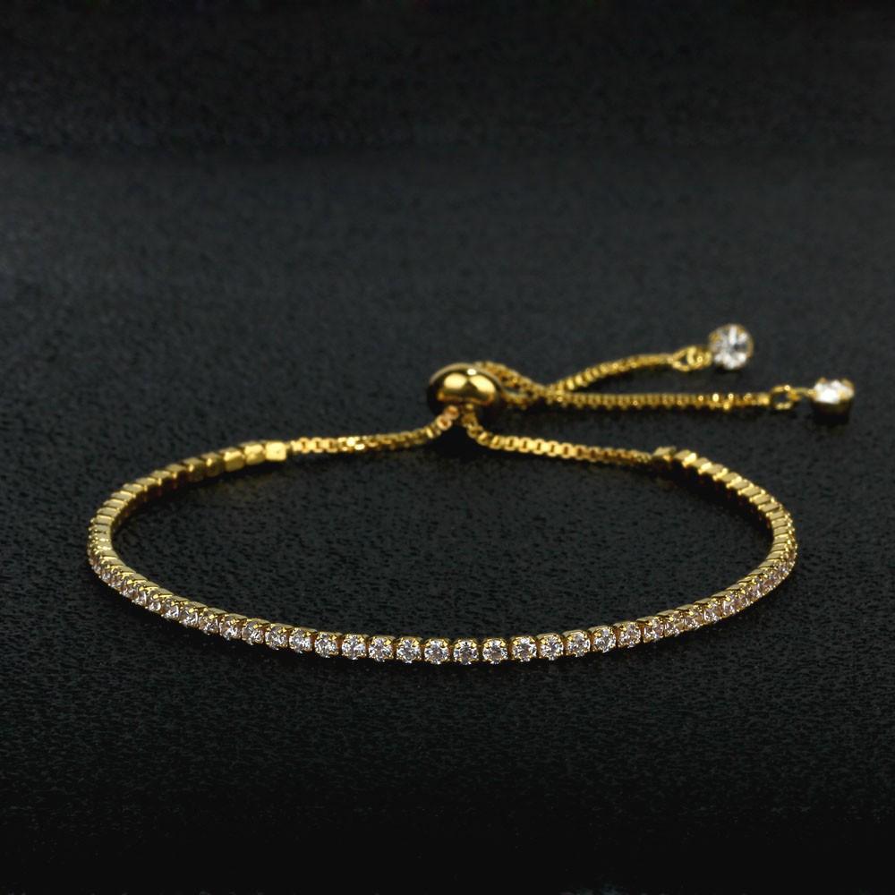 Party Jewelry Adjustable Bracelet for Women 2mm Cubic Zirconia Gold Color Bracelets & Bangles Gift For Her