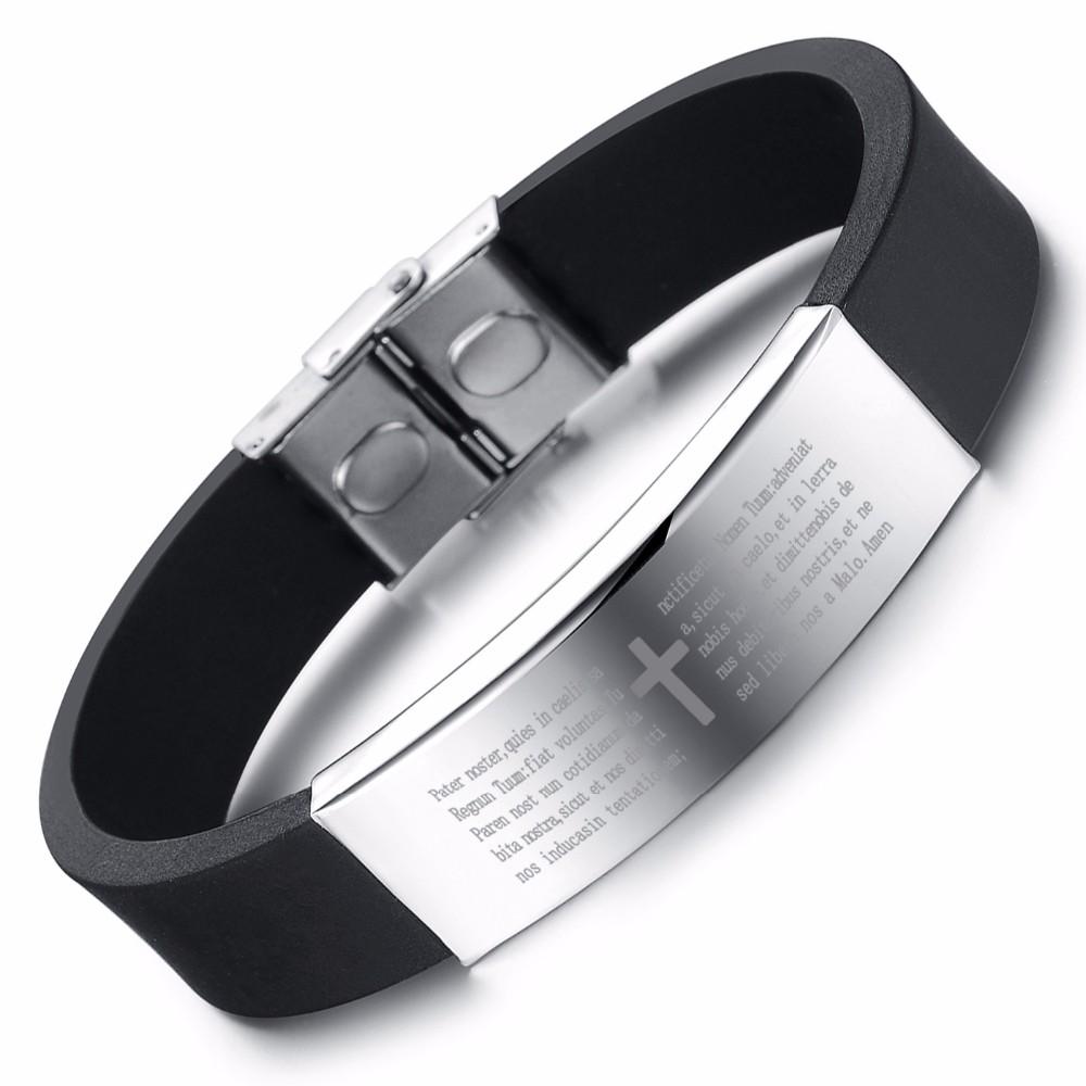Scripture Pattern Silicone Stainless Steel Bracelets & Bangles Fashion Men's Bracelet Gift Ideas For Him
