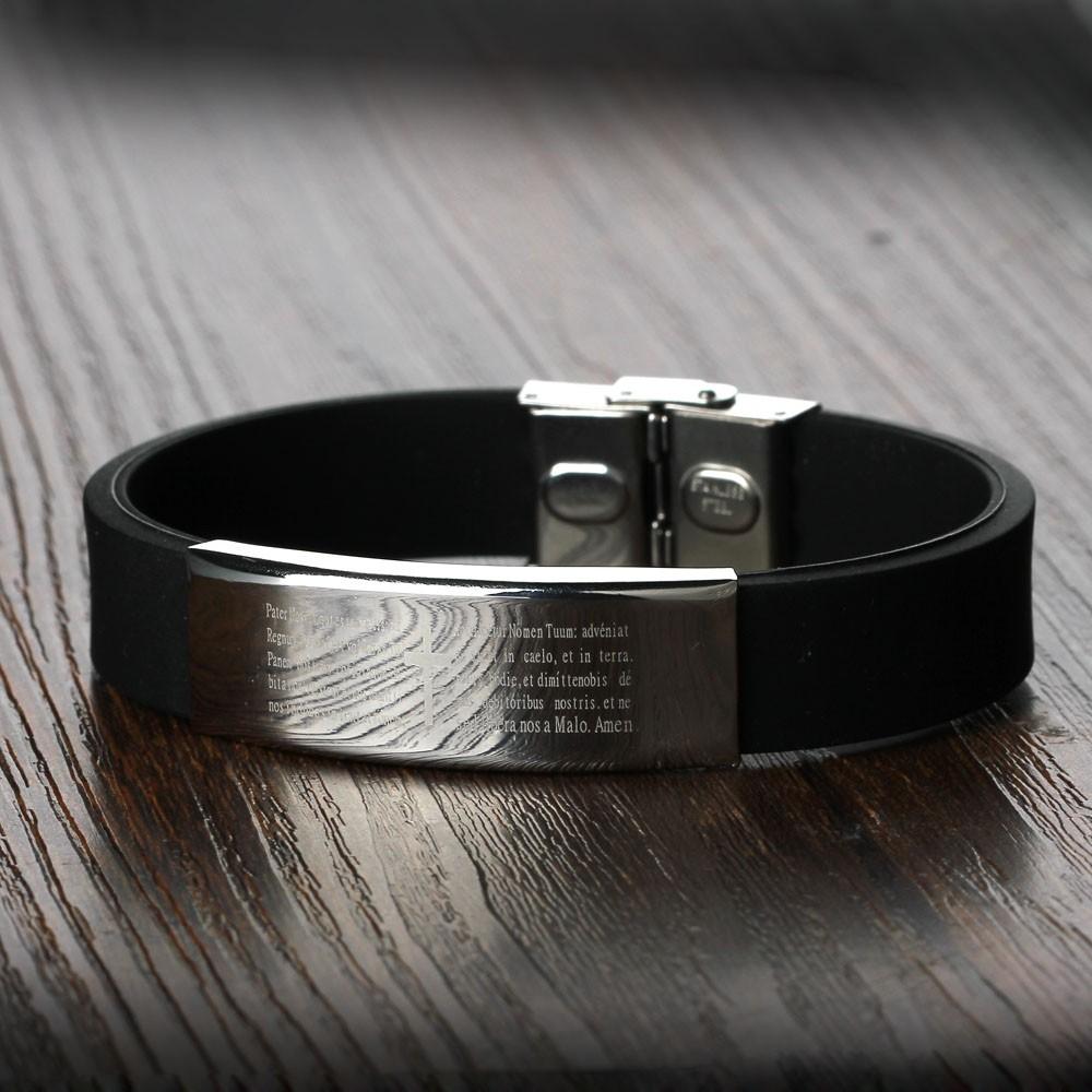 Scripture Pattern Silicone Stainless Steel Bracelets & Bangles Fashion Men's Bracelet Gift Ideas For Him
