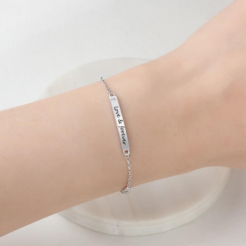 925 Sterling Silver Customize Engrave Name Bar Bracelets for Women