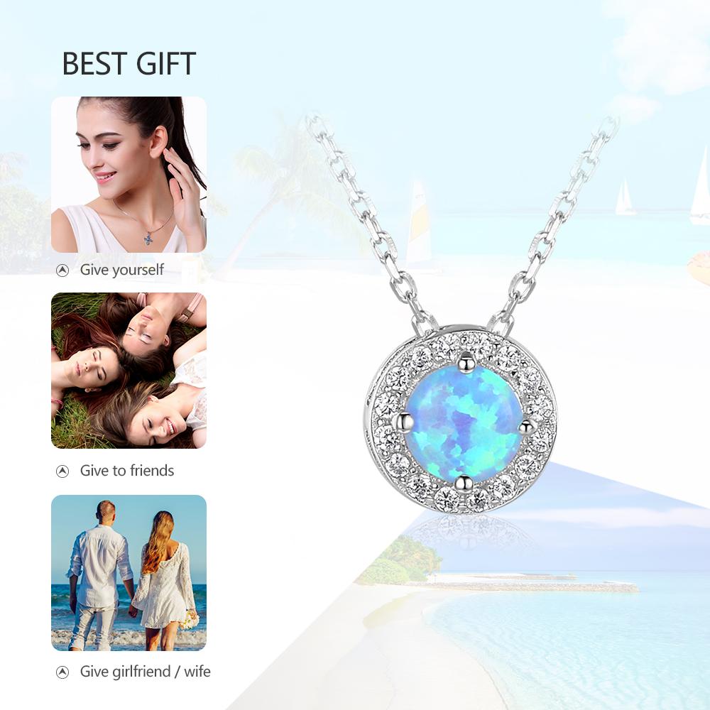 Genuine Sterling Silver Jewelry Necklace for Women with Elegant Round Opal Pendant