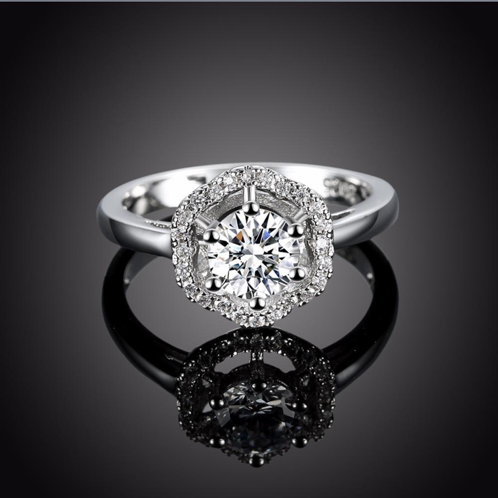 Luxurious 925 Sterling Silver Engagement Ring with Zircon Stone, Fashion Jewelry Party Rings for Women