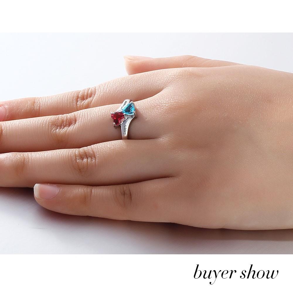 Personalized Infinite Love Promise Ring Double Heart Stone 925 Sterling Silver Jewelry Free Gift Box