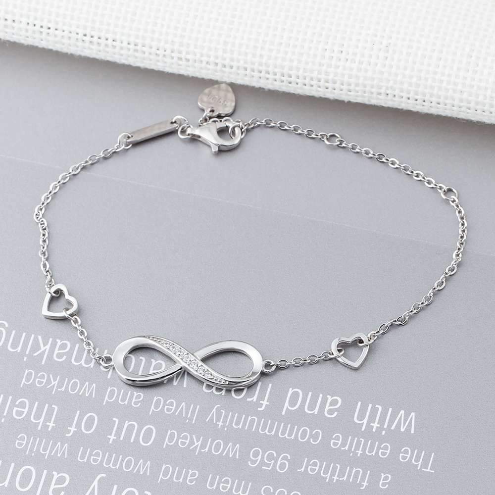 Infinity Diamond - Sterling Silver Chain Bracelet with Cubic Zirconia Stones, Trendy Jewelry Gift