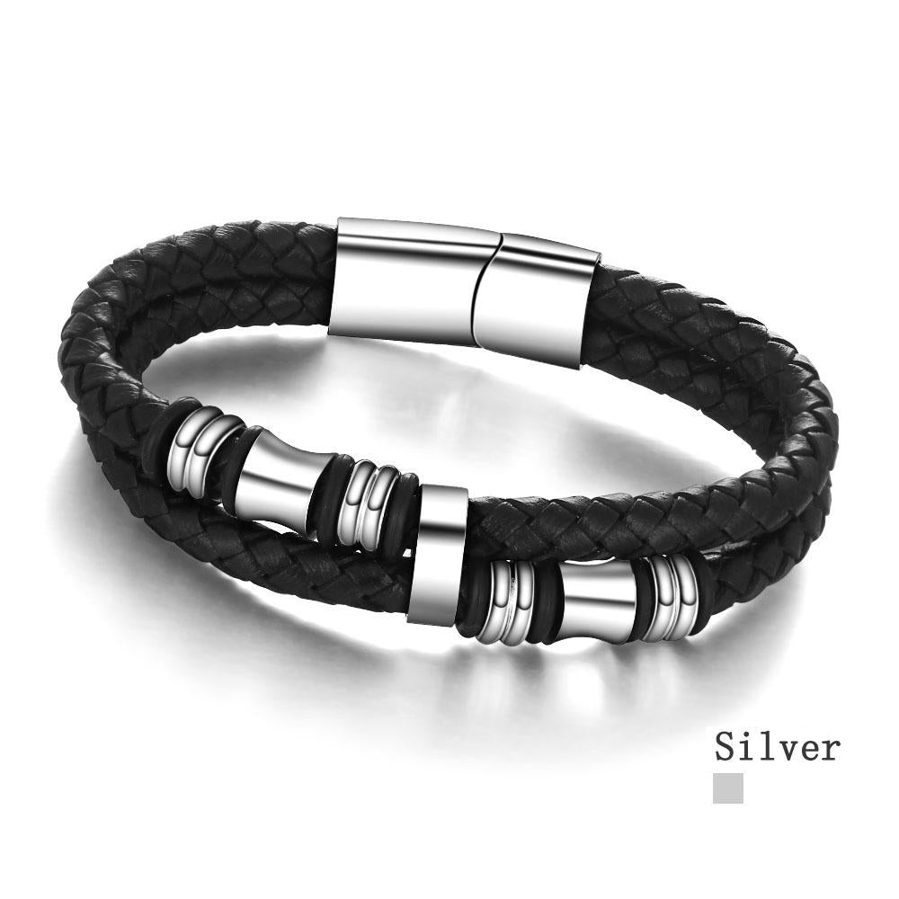 Stainless Steel Bracelet Men Black Leather Bracelets & Bangle Man Jewelry Accessories Bracelet Gifts for Men