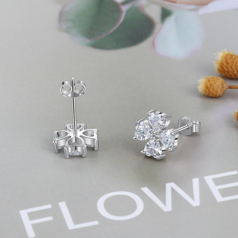 Personalized Stud Flower Earrings for Women with Customized 4 Heart Birthstones