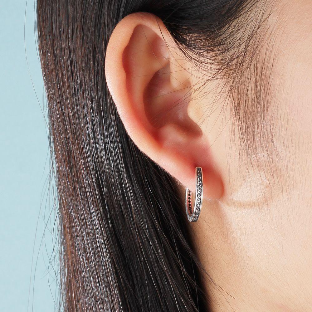 Solid 925 Sterling Silver Hoop Earrings for Women Round Circle Earrings with Zirconia Silver 925 Jewelry