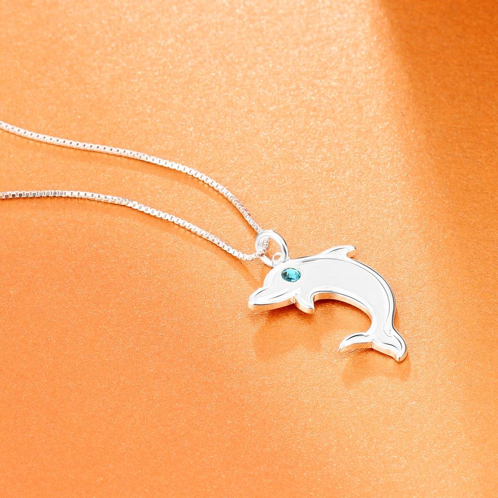 925 Sterling Silver Dolphin Shape Name & Birthstone Personalized Pendant Necklaces for Women