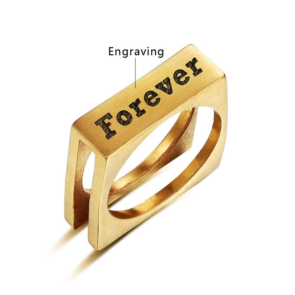 Personalized Stainless Steel Ring - Forever Engraved Jewelry - Square Shape Designed Ring - Customized Gifts