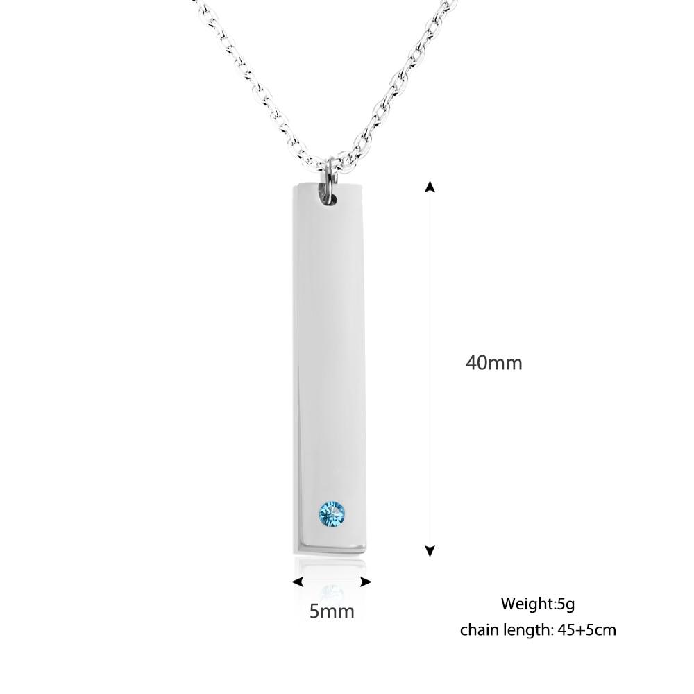Personalized Stainless Steel Necklace with Engrave Name Bar & Birthstone Pendant